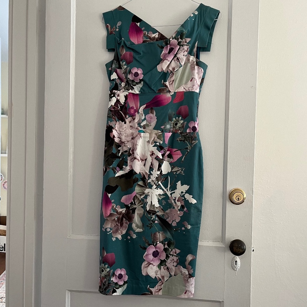 Black Halo Jackie Dress Teal Floral RARE